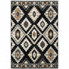 10' X 13' Black Grey Tan Orange And Ivory Southwestern Power Loom Stain Resistant Area Rug