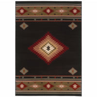 10' X 13' Black And Green Southwestern Power Loom Stain Resistant Area Rug