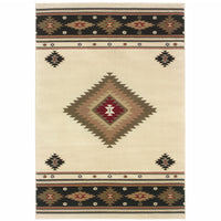 10' X 13' Beige Southwestern Power Loom Stain Resistant Area Rug