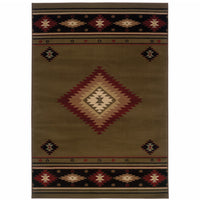5' X 8' Green Southwestern Power Loom Stain Resistant Area Rug
