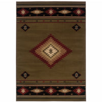 6' X 9' Green Southwestern Power Loom Stain Resistant Area Rug