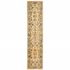 2' X 8' Beige Gold And Teal Oriental Power Loom Stain Resistant Runner Rug