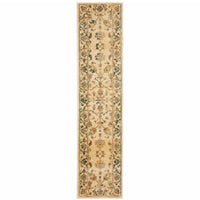 2' X 8' Beige Gold And Teal Oriental Power Loom Stain Resistant Runner Rug