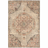 4' X 6' Grey Rust Deep Teal Beige And Orange Oriental Power Loom Stain Resistant Area Rug