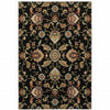 8' X 11' Black Red Green Ivory Salmon And Yellow Floral Power Loom Stain Resistant Area Rug