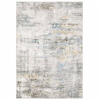 8' X 10' Grey Gold Blue Beige And Green Abstract Power Loom Stain Resistant Area Rug