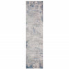 2' X 8' Grey And Blue Abstract Power Loom Stain Resistant Runner Rug