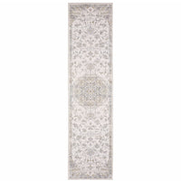 2' X 8' Beige Gold And Grey Oriental Power Loom Stain Resistant Runner Rug