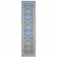 2' X 8' Blue And Grey Oriental Power Loom Stain Resistant Runner Rug