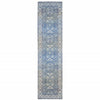 2' X 8' Blue And Grey Oriental Power Loom Stain Resistant Runner Rug