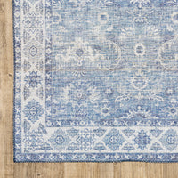 9' X 12' Blue And Grey Oriental Power Loom Stain Resistant Area Rug