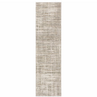 2' X 8' Beige Grey Ivory Tan And Brown Abstract Power Loom Stain Resistant Runner Rug