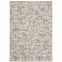 10' X 13' Ivory Grey Charcoal Brown And Beige Abstract Power Loom Stain Resistant Area Rug