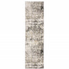 2' X 8' Grey Ivory Beige Charcoal Black Tan And Brown Abstract Power Loom Stain Resistant Runner Rug