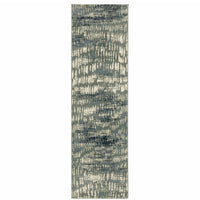 2' X 8' Grey Beige Blue And Light Blue Abstract Power Loom Stain Resistant Runner Rug