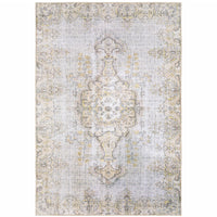 2' X 3' Grey And Gold Oriental Power Loom Stain Resistant Area Rug