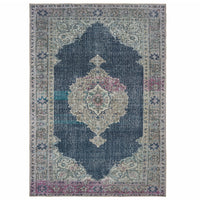 2' X 3' Blue And Grey Oriental Power Loom Stain Resistant Area Rug