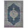 8' X 11' Blue And Grey Oriental Power Loom Stain Resistant Area Rug