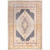 2' X 3' Grey And Gold Oriental Power Loom Stain Resistant Area Rug