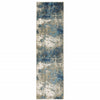 2' X 8' Blue Grey And Beige Abstract Power Loom Stain Resistant Runner Rug