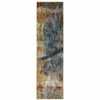 2' X 8' Blue Gold Teal Rust Grey And Beige Abstract Power Loom Stain Resistant Runner Rug