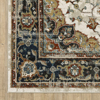 10' X 13' Beige Blue Green Rust And Grey Oriental Power Loom Stain Resistant Area Rug