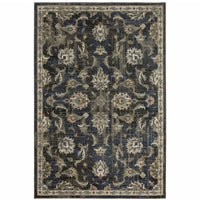 5' X 7' Charcoal Blue Gold Rust And Beige Oriental Power Loom Stain Resistant Area Rug