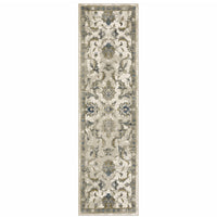 2' X 8' Beige Gold Blue And Grey Oriental Power Loom Stain Resistant Runner Rug