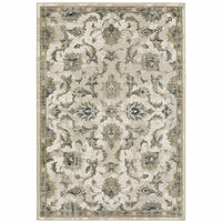 6' X 9' Beige Gold Blue And Grey Oriental Power Loom Stain Resistant Area Rug