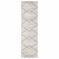 2' X 8' Ivory And Grey Geometric Shag Power Loom Stain Resistant Runner Rug