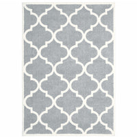 5' X 8' Grey And Ivory Geometric Shag Power Loom Stain Resistant Area Rug