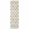 2' X 8' Ivory And Brown Geometric Shag Power Loom Stain Resistant Runner Rug