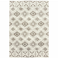 4' X 6' Ivory And Brown Geometric Shag Power Loom Stain Resistant Area Rug