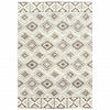 5' X 8' Ivory And Brown Geometric Shag Power Loom Stain Resistant Area Rug