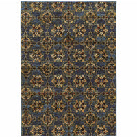 10' X 13' Blue And Gold Oriental Power Loom Stain Resistant Area Rug