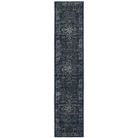 2' X 10' Blue And Brown Oriental Power Loom Stain Resistant Runner Rug