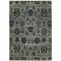 3' X 5' Blue And Navy Oriental Power Loom Stain Resistant Area Rug