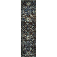 2' X 8' Navy And Blue Oriental Power Loom Stain Resistant Runner Rug