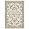 10' X 13' Stone Grey Ivory Green Brown Teal And Light Blue Oriental Power Loom Stain Resistant Area Rug