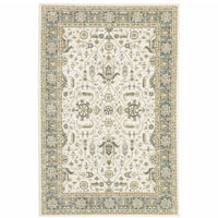 3' X 5' Ivory Grey And Blue Oriental Power Loom Stain Resistant Area Rug