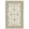 5' X 7' Ivory Grey And Blue Oriental Power Loom Stain Resistant Area Rug