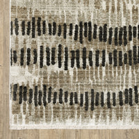 10' X 13' Beige Ivory Charcoal Brown Tan And Grey Abstract Power Loom Stain Resistant Area Rug With Fringe