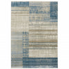 10' X 13' Blue Dark Blue Teal Grey Ivory Beige And Tan Geometric Power Loom Stain Resistant Area Rug With Fringe