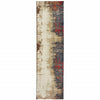 2' X 8' Beige Tan Brown Blue Purple Red Orange Gold And Green Abstract Power Loom Stain Resistant Runner Rug