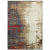 5' X 7' Beige Tan Brown Blue Purple Red Orange Gold And Green Abstract Power Loom Stain Resistant Area Rug