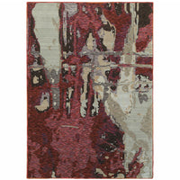 5' X 7' Red And Beige Abstract Power Loom Stain Resistant Area Rug