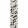 2' X 8' Charcoal And White Abstract Power Loom Stain Resistant Runner Rug