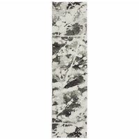 2' X 8' Charcoal And White Abstract Power Loom Stain Resistant Runner Rug