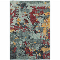 10' X 13' Blue And Red Abstract Power Loom Stain Resistant Area Rug