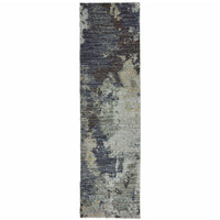 2' X 8' Navy And Blue Abstract Power Loom Stain Resistant Runner Rug